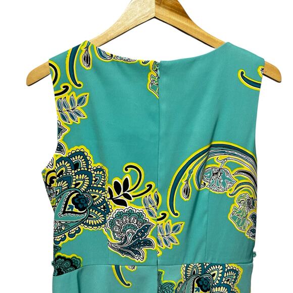 AGB Womens Dress 14 Teal Floral Paisley Fit Flare Mid Length Boho Retro Mod - Picture 8 of 13
